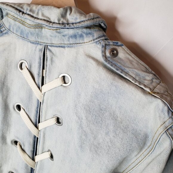 Free People Military Lace Up Back Denim Jacket XS Coat Jean - Picture 9 of 12